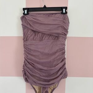 J. Crew Strapless Ruched Swimsuit in Mauve